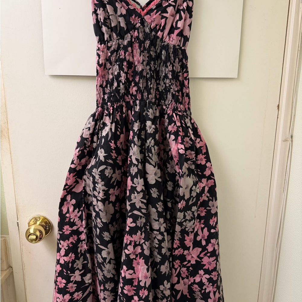Sisley Black Dress with Pink and Gray Floral Print